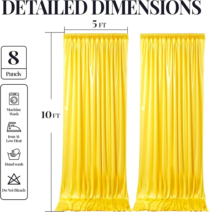 40x10ft Yellow Gold Glitter Backdrop Curtain for Parties, Wrinkle Free Satin Photo Backdrop Drapes 8 Panels 5x10FT Shimmer Back Drop Cloth for Wedding Birthday Baby Shower Photography Background Decor