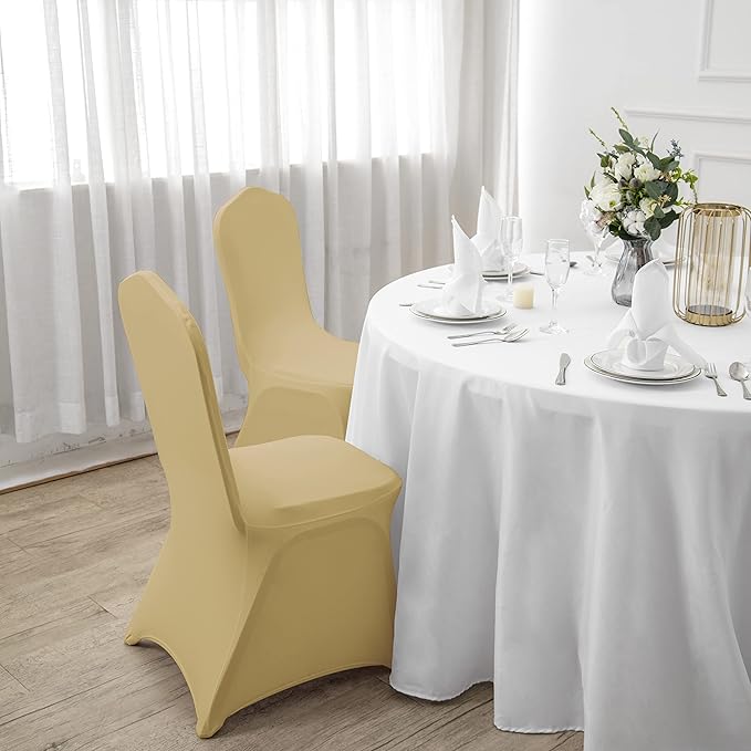 SuperO Waterproof Spandex Chair Cover 25PCS, Stretch Dining Chair Covers, Polyester Outdoor Chair Covers, Protector Stretch Chair Cover for Party Universal, Banquet, Wedding Event, Hotel(Champagne)