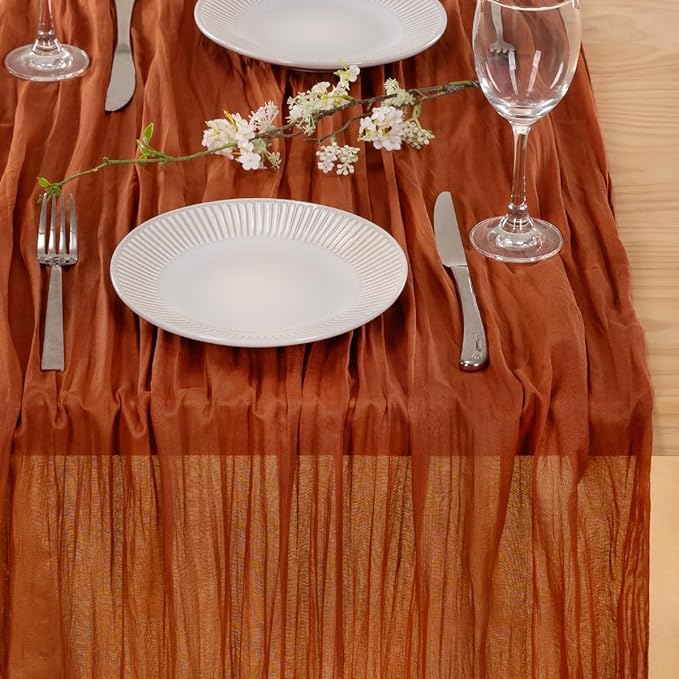 MLMC 8 Pack Terracotta Cheesecloth Table Runner 10ft Rustic Burnt Orange Cheese Cloth Table Runner 35 x 120 inches for Wedding Bridal Shower Birthday Pinic Party Thanksgiving Decor