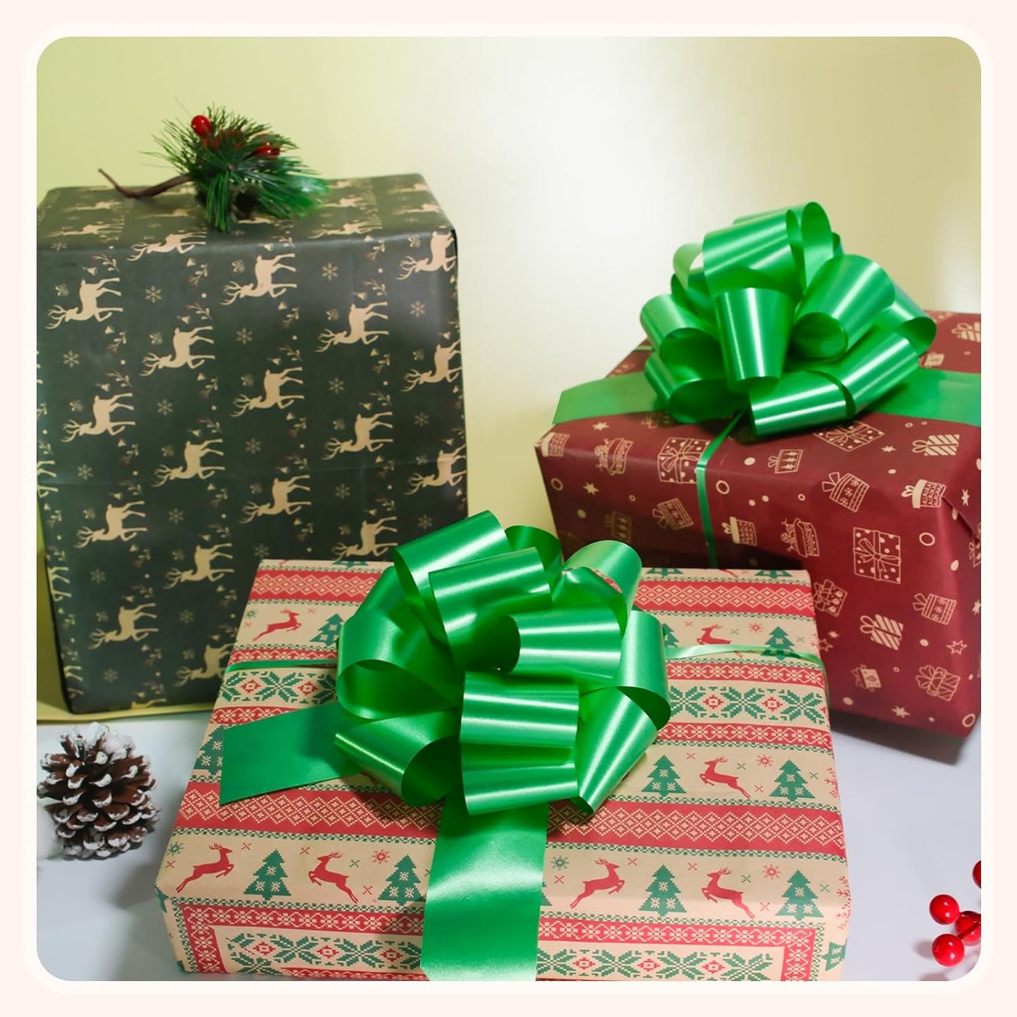 6 PCS 6 Inch Green Pull Bows - Perfect for Gift Wrapping, Wedding Decor, Car Bows, Birthday Parties, Christmas and Valentine's Day