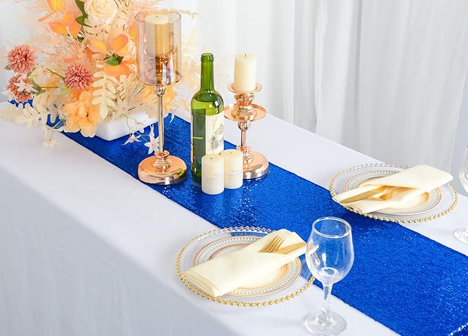 ShinyBeauty Royal Blue Table Runners - Pack of 2, 12inx108in Sequin & Glitter Wedding & Party Table Runners