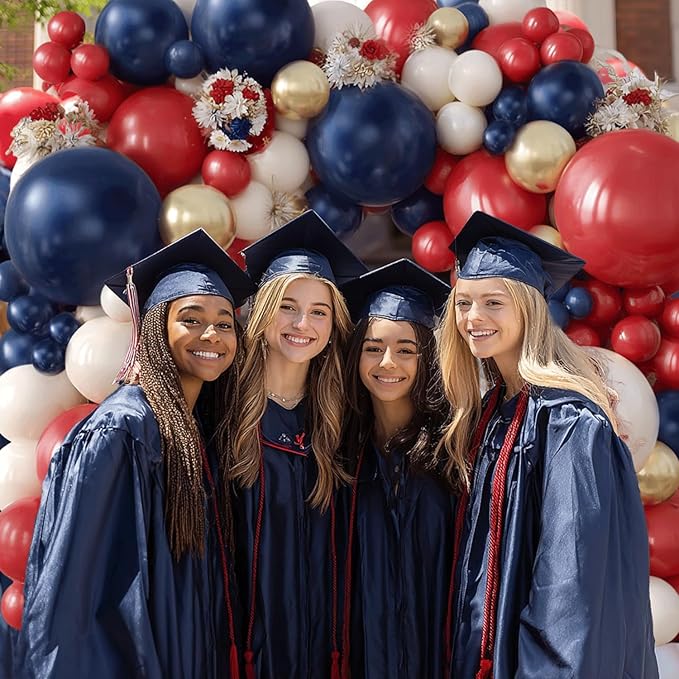 Red White and Blue Balloons Arch Kit - 124 PCs Double Stuffed Red Navy Blue Sand White Gold Latex Balloons for Graduation Birthday Party Veterans Day Decorations