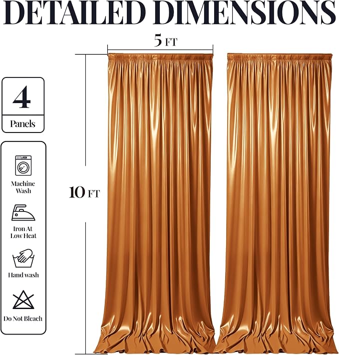 20x10ft Rust Orange Glitter Backdrop Curtain for Parties, Wrinkle Free Satin Photo Backdrop Drapes 4 Panels 5x10FT Shimmer Back Drop Cloth for Wedding Birthday Baby Shower Photography Background Decor