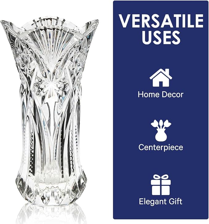 CS Crystal Vase 12-inch high, Cabbage Design, for Flowers & Decor. Lovely Nice Shiny Piece. Perfect as a Gift, Suitable for All Occasions