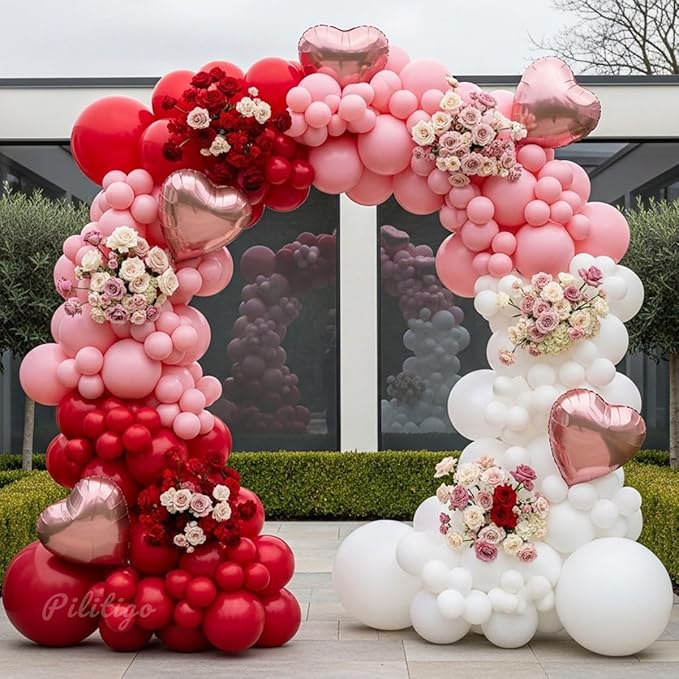 137 Pcs Valentines Day Balloon Arch Kit - Red Pink White Matte Latex & Rose Gold Heart Foil Balloons for Romantic Decorations, Galentines Party, Wedding Anniversary, Mother's Day, Proposal Backdrop