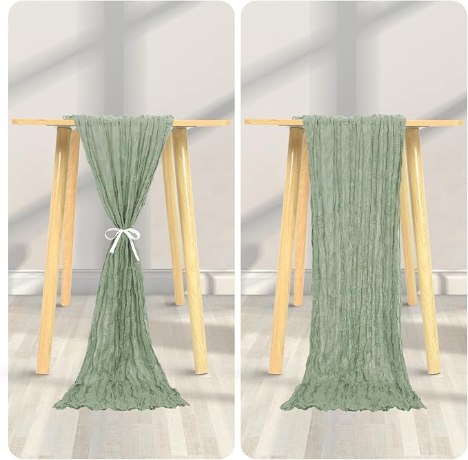 24 Pack Cheesecloth Table Runner 20 x 120 inch Cheese Cloth Table Runner Bulk,Romantic Boho Sheer Gauze Fabric Table Runners for Wedding Reception,Party,Bridal Shower Table Decor(Sage Green)