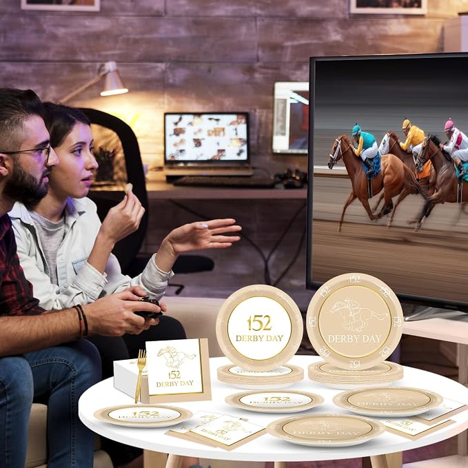 96Pcs Derby Day Party Supplies 152nd 2026 Paper Plates and Napkins Derby Day Horse Racing Tableware Disposable Dessert Dinnerware for Equestrian Enthusiasts 2026 Race Days Celebrations for 24 Guests