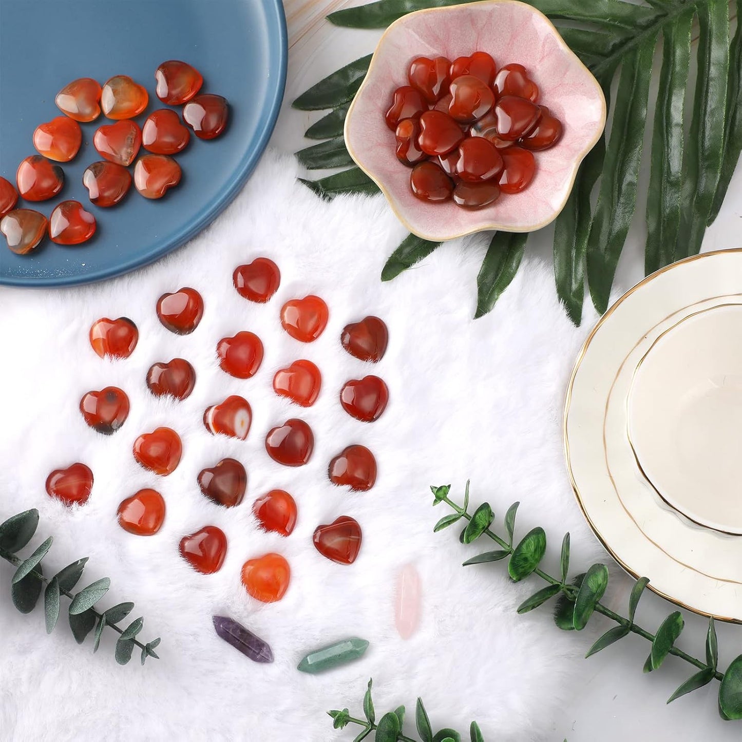 Gerrii 50 Pcs Heart Healing Stone Bulk Quartz Heart Inspirational Stones Gift for Women Love Pocket Polished Natural Energy Balancing Meditation 0.8 Inch(Red Carnelian Agate)