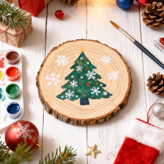 30 Pack 6-7 Inch Natural Wood Slices for Crafts, Unfinished Wood Slices with Bark 0.6 Inch Thick Wood Rounds Wooden Coasters for Crafts, Ornaments, Decorations