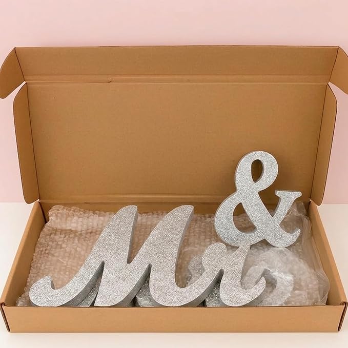 Mr & Mrs Sign for Wedding Table, Wedding Decorations for Reception, Large Wooden Letters Centerpieces Decor for Sweetheart Table, Ceremony, Anniversary, Party and Valentine's Day(Silver)