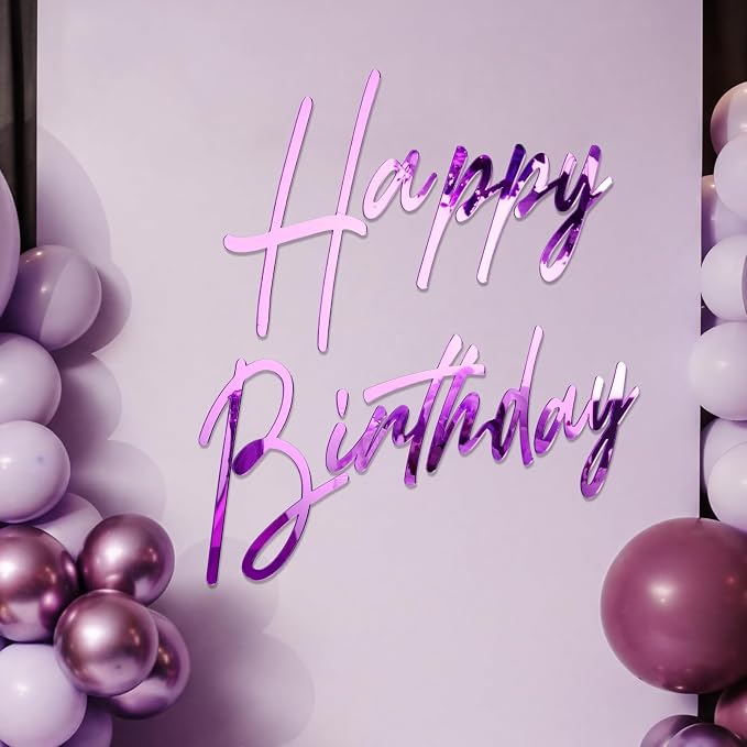 Yousoontic Happy Birthday Sign for Backdrop Large Happy Birthday Sticker Letter Acrylic Mirror Decal for Balloon Arch Wall Kpop Party, Peel Off Acrylic Film(23 x 20 Inches,Classic,Purple)