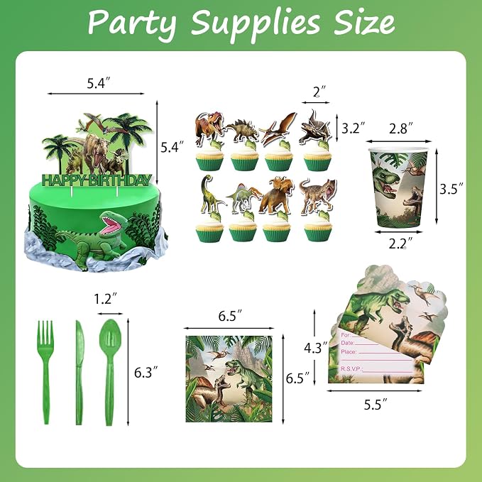 Dinosaur Birthday Decorations for Kids, Party Supplies 397 PCS, Serves 20 | Dinosaur Theme, Includes Balloons, Tablecloth, Cake Topper, Paper Plates