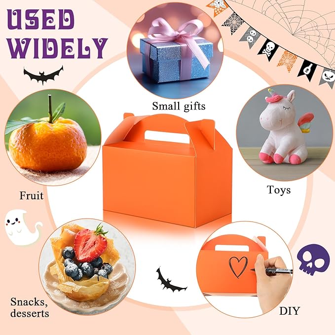 Skyygemm 24 Pcs Graduation Party Favor Gable Boxes Colorful Paper Treat Goodie Candy Cake Gift Box for Summer Birthday Wedding Party Decorations, 6 x 3.5 x 3.5 Inch(Halloween Color)