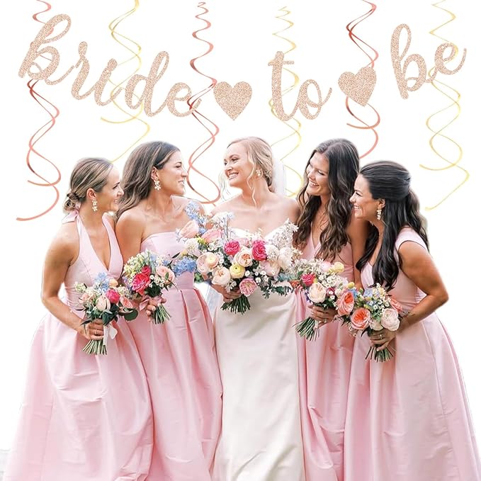 Blush-Pink Rose-Gold Bridal-Shower Fall Party-Decorations - 31pcs Bride to Be Sign Banner,Bachelorette Paper Lanterns,Wedding Streamers Garland,Boho Peach Tissue Pom Poms Fans Decor Supplies Burgleda