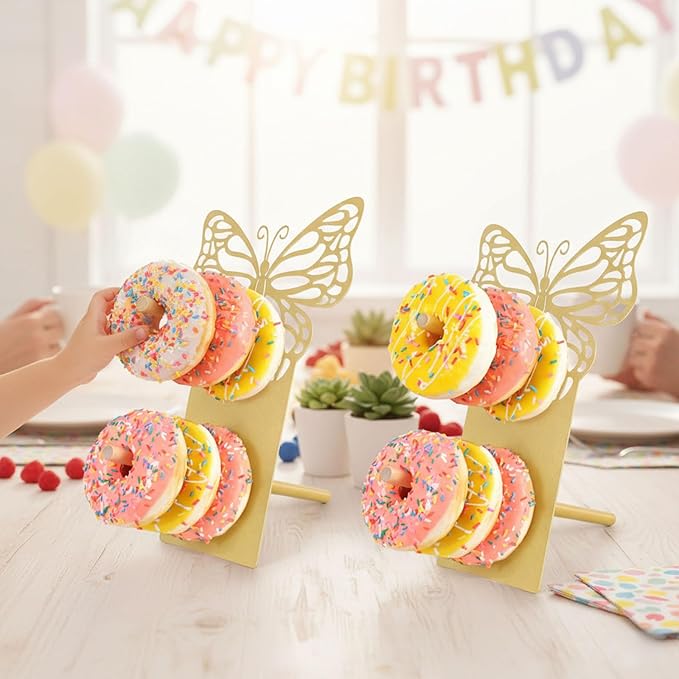 AIM & GGKK Gold Butterfly Donut Stand Display Wall,Metal Donut Holder Stand for Party Dessert Table,Donuts Board for Weddings Birthday Baby Shower,Bagel Holder Donuts Bar Display Decor