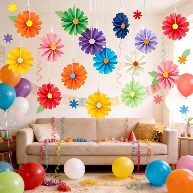 SUNBEAUTY 15PCS Cinco de Mayo Decorations Fiesta Paper Fans Party Decorations Paper Flowers for Wall Reusable Mexican Paper Flowers Hanging Paper Floral for Girls Women Birthday