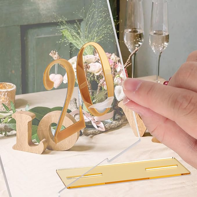 Wedding Table Numbers 1-20 with Stands 3D Gold Number 5.5” x 7” Arch Transparent Acrylic Signs with Holder Clear Acrylic Table Numbers for Wedding Reception Anniversary Party Events