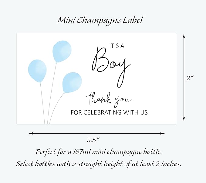 It’s a Boy Mini Champagne Bottle Labels ● SET of 12 ● She’s Ready To POP Baby Shower Favor Label, About to POP Thank You Favors, Blue Boy Baby Shower Gender Reveal Waterproof (Balloons)