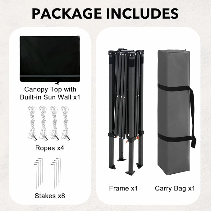 6x4 Pop Up Canopy Tent with Half Wall Panel, Instant Portable Beach Canopy, Outdoor Tent with Carry Bag for Camping, Sports, Tailgating, Events, Black