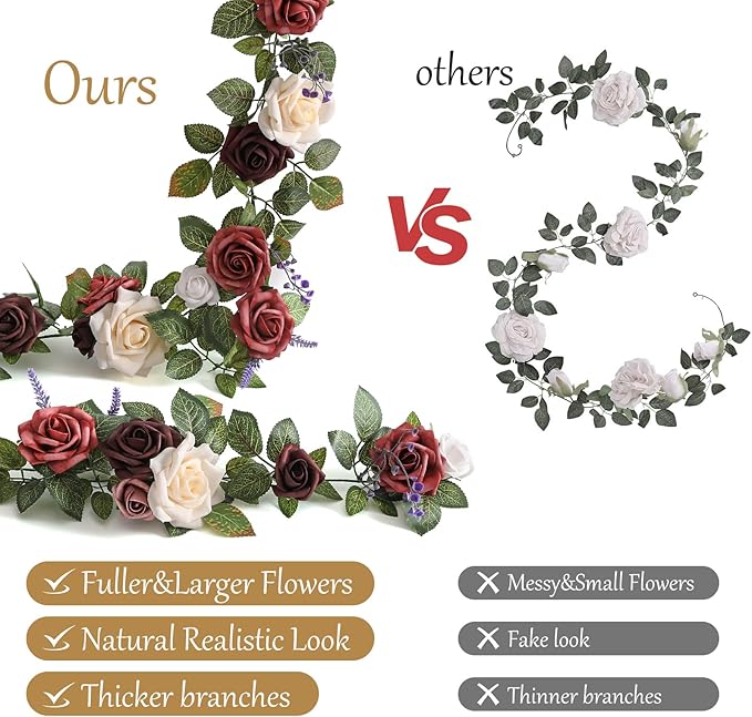 5FT Artificial Rose Flower Burgundy Fake Floral Garland for Wedding Ceremony Backdrop Arch Flowers Table Centerpieces Decorations