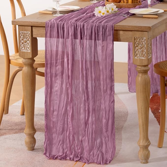 MLMC Purple Table Runner 10ft Sheer Gauze Cheesecloth Table Runner 35x120 Inches Sheer Cheese Cloth Centerpiece for Quinceanera Bridal Baby Shower Boho Wedding Home Decor