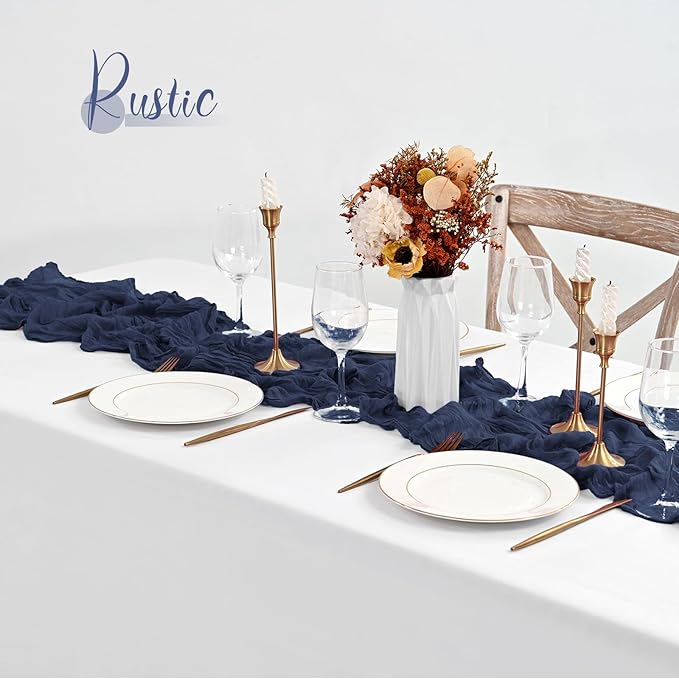 10 Pack Navy Blue Table Runners 10Ft Cheesecloth Table Runner Boho Gauze Table Runner Romantic Long Sheer Fabric Cheese Cloth Table Runners for Wedding Party Bridal Shower(Navy Blue)