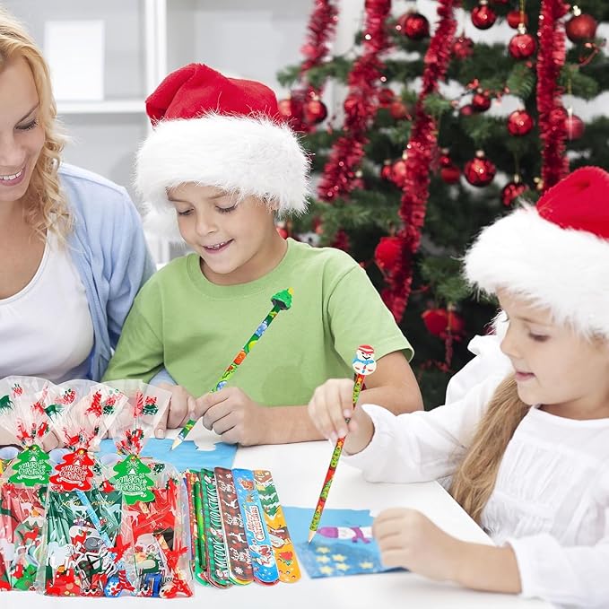 ANPHILE Christmas School Party Favors, 24 Pack Christmas Stationery Goodie Bags Xmas Bulk Classroom Gifts for Students Kids Holiday Gifts