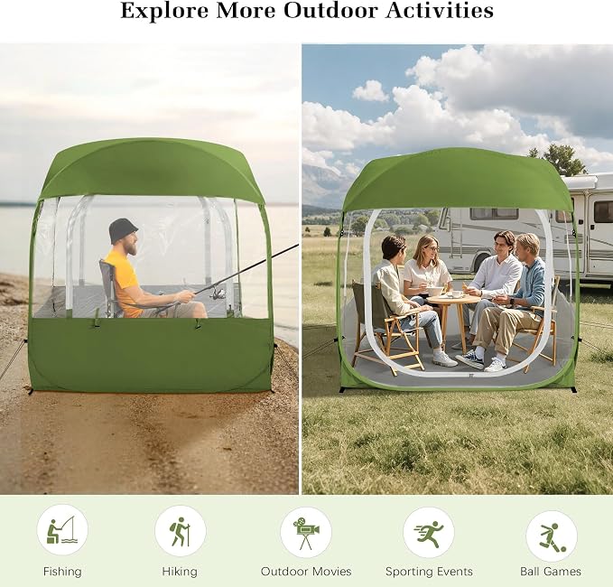 Raynesys Sports Tent, Portable & Foldable Pop Up Tents Shelter for 1-4 Person, Instant Weather Proof Clear View Bubble Tent with Carry Bag for Watching Sports Events, Camping, Fishing, Green