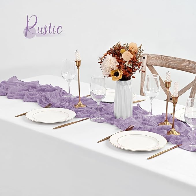 10 Pack Lavender Table Runner 10Ft Cheesecloth Table Runner Boho Gauze Table Runners Romantic Long Sheer Fabric Cheese Cloth Table Runners for Wedding Party Bridal Shower(Lavender)