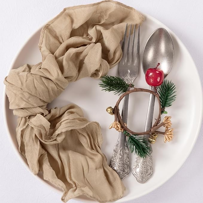 MLMC 10 Pack Nude Cheesecloth Napkins Bulk Washable Cloth Napkins Set of 10 21"x21" Rustic Boho Brown Gauze Dinner Table Napkins for Wedding Bridal Shower Family Gathering Decor
