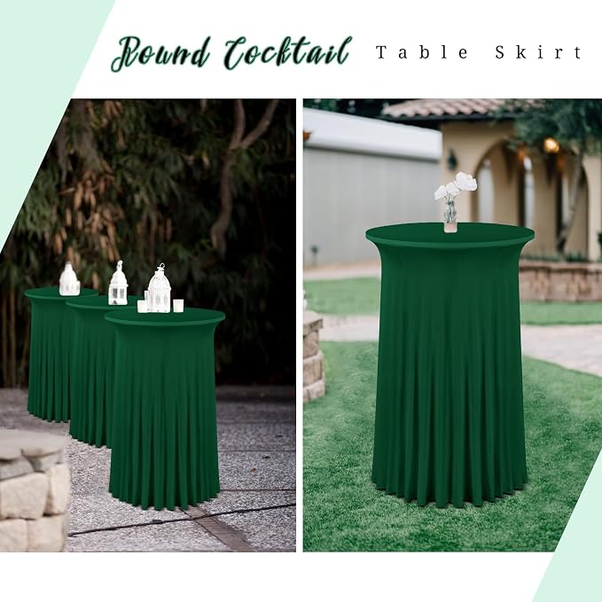 fani 6 Packs 32"x 43" Round Cocktail Table Skirt, Spandex Fitted High Top Table Skirt, Spandex Stretch Cocktail Tablecloth for Wedding Party Bar Banquet Birthday Tables(Emerald Green)