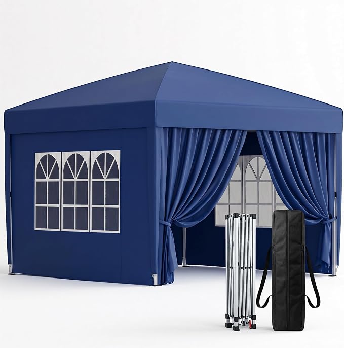 KIGOTY 10x10 FT Portable Pop Up Canopy Tent, Adjustable Height Instant Gazebo with Sidewalls, One-Push Setup Outdoor Canopy for Camping, Parties, Vendor Events (Blue, 3m × 3m)