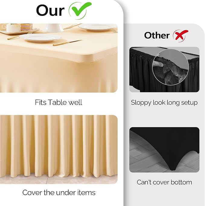 Wish Care 6 Pack Stretch Spandex Table Clothes for 8 Foot Rectangle Tables, 8FT Wrinkle Free Fitted Tablecloths Ruffles Design Table Cover for Party, Banquet, Wedding and Events