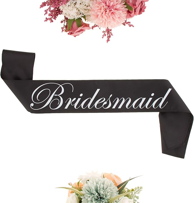 Ella Celebration Bridesmaid Double Layer Sash Set, Black Satin Bridal Shower Bachelorette Party Accessories Sashes (Bridesmaid, Set of 5)
