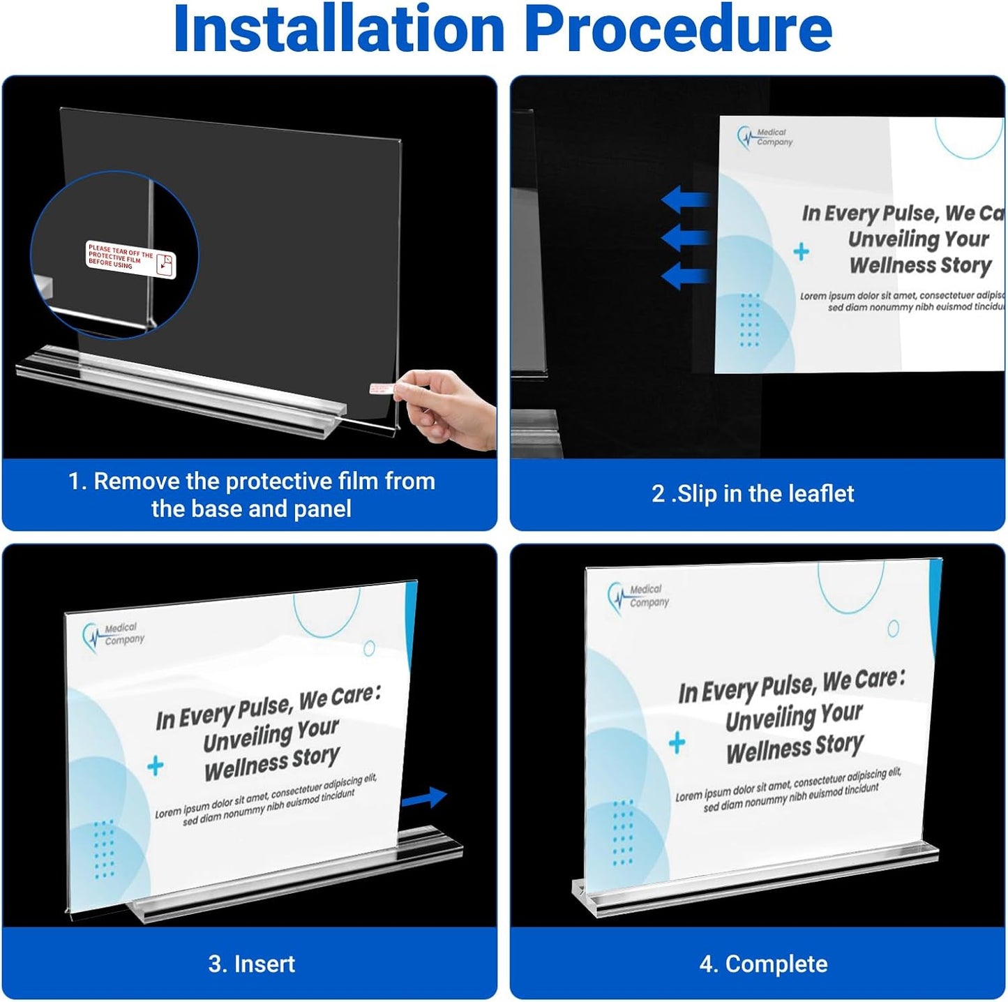10 Pack Acrylic Sign Holder 11 x 8.5 Horizontal, Double-Sided Clear Sign Holder Plastic Stands for Display, T Shape Acrylic Table Sign Stands for Office Store Restaurants Wedding Party Decoration