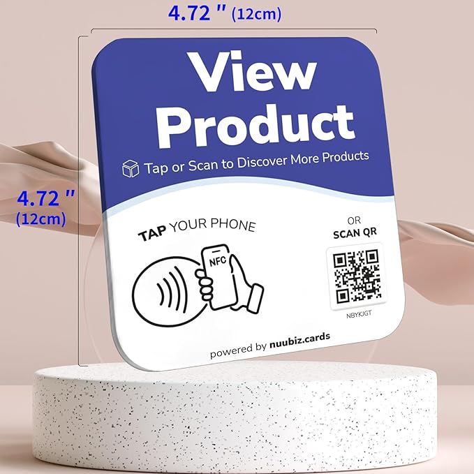NFC Business QR Code Sign Plate for Linking Your Product Page – Drive Offline Engagement Online – Works Like Review Tap Card & Social Media Sign – No App or Fees – Includes Stand or Adhesive