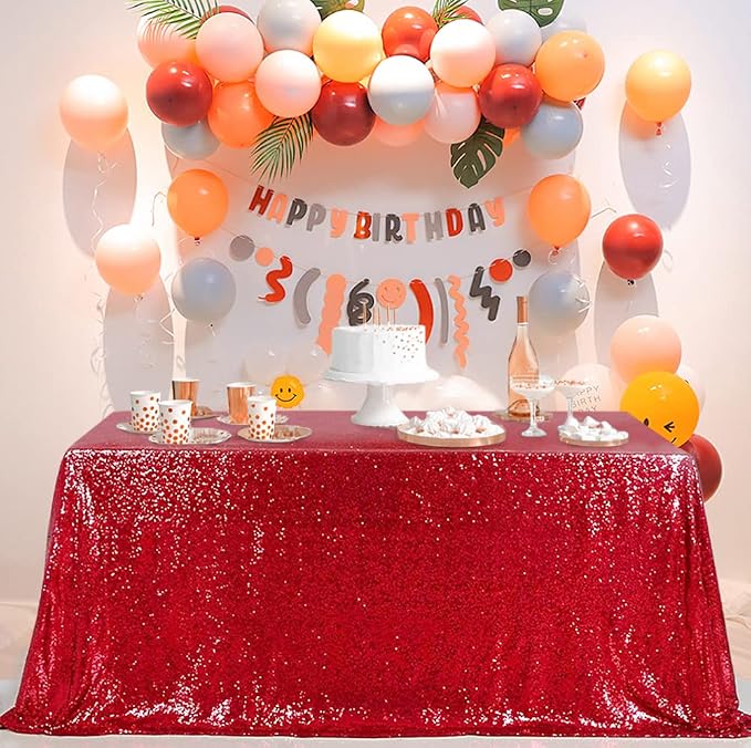 MoKoHouse Tablecloth Rectangle 90x156 Red Sequin Table Cloth Seamless Glitter Fabric for Home Party Wedding Decor Christmas Decorations