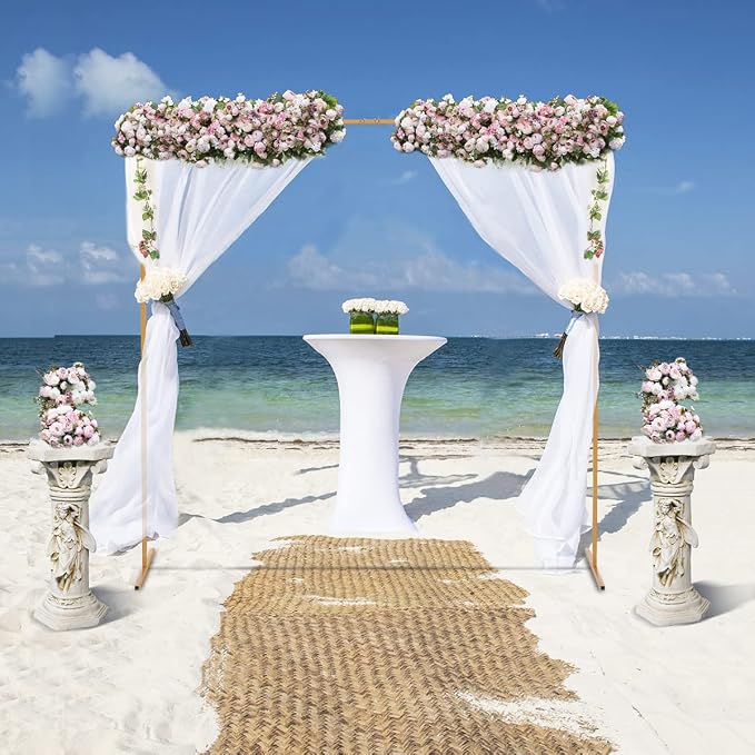 GARFANS Wedding Arch Square 6.56FT x 6.56FT Metal Backdrop Stand with Support Feet Nails Gold Balloon Arch Stand Garden Arbor Frame for Wedding Birthday Party Baby Shower Background Ceremony Decor