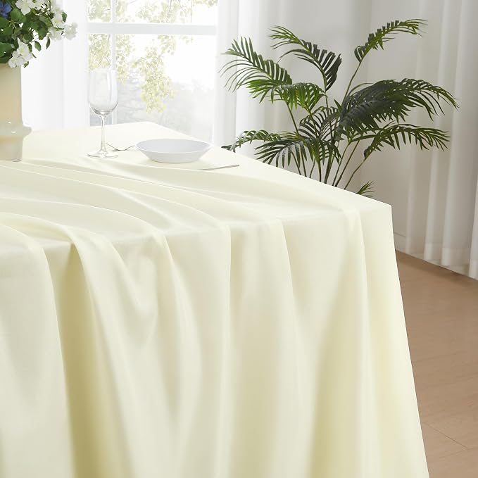 Rectangular Tablecloth 90x156 Inch 2 Pack Ivory Table Cloths for 8ft Stain Resistant Decorative Washable Polyester Rectangle Tablecloths for Dining Table Banquets Buffet Parties and Wedding