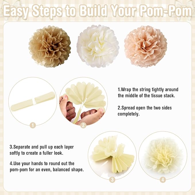 White Sand and Gold Birthday Decorations for Women Girls, Happy Birthday Balloon Banner with Bow and Heart Foil Balloons Fringe Curtain Tissue Paper Pompoms Garland Party Supplies