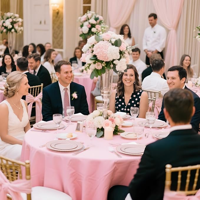 U-QE 60PCS Pink Plastic Plates - Heavy Duty Beaded Pink Disposable Plates for Mothers Day, Party, Baby Shower, Wedding - Serving 30 Guests Include 30PCS 10inch Dinner Plate & 30PCS 7inch Dessert Plate