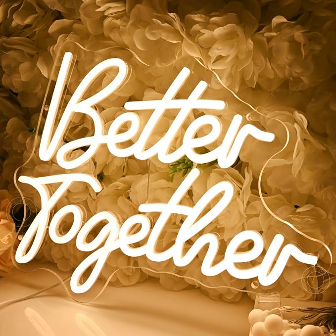 SYLHOME Better Together Led Neon Light Sign Wedding Engagement Anniversary Bridal Shower Wall Sign Decor Bedroom Valentine Day Birthday Party Banner USB 13.78" X 10.91"