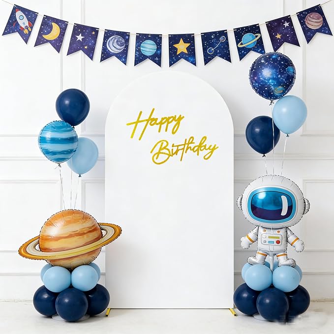 HAINARverS 7.2FT White Arch Backdrop Cover Spandex with Glitter Gold Happy Birthday Sign for Wedding Birthday Party Ceremony Banquet Decoration(White)