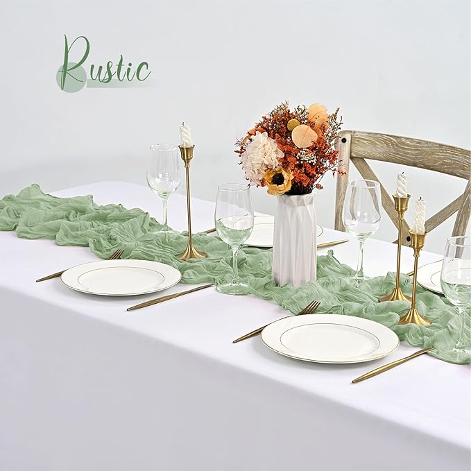 10 Pack Sage Green Table Runner 10Ft Cheesecloth Table Runner Boho Gauze Cheese Cloth Table Runners Romantic Long Sheer Fabric Table Runners for Wedding Party Bridal Shower