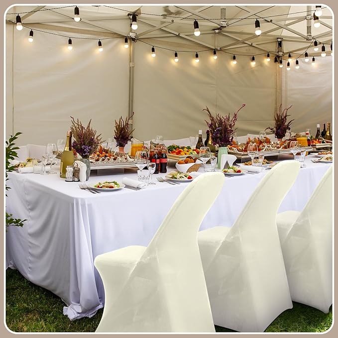 Newwiee 50 Pcs Spandex Chair Covers Bulk - Stretch Folding Flat Front Fitted Universal Chair Protector Pack Removable Washable for Wedding Party Dining Banquet Event (Beige)