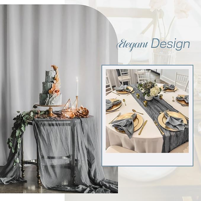 Showgeous 10 Pack Grey Cheesecloth Table Runner Gauze Table Runner 10FT Long Semi-Sheer Table Runner Boho or Rustic Wedding Table Decor for Wedding Decor Arch Draping Bridal Shower Holiday Party
