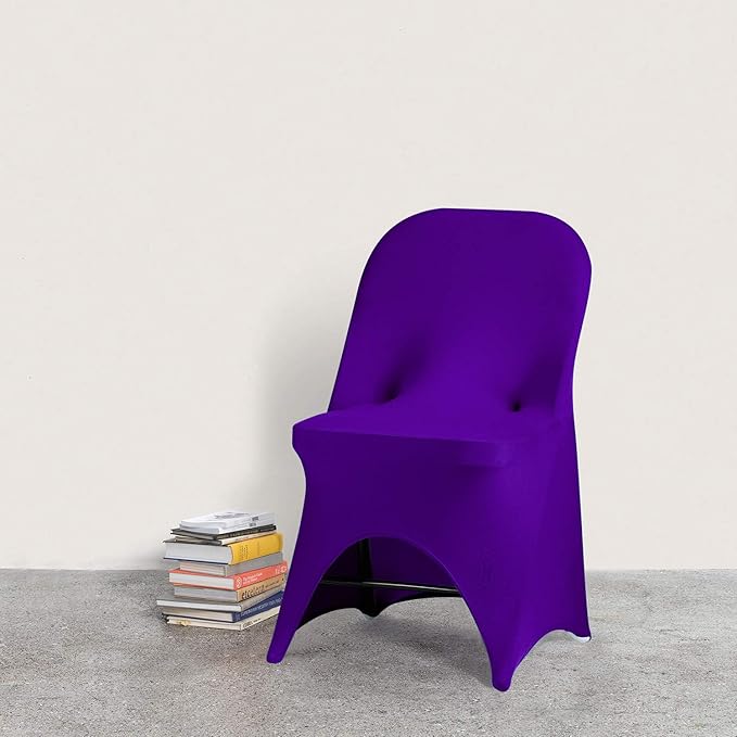 Peomeise Stretch Spandex Folding Chair Cover with Open Back for Wedding Party Dining Banquet Event (Purple with Open Back,12pcs)