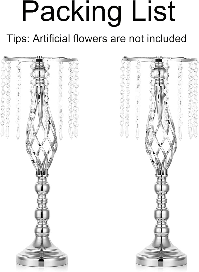 Sliver Vases Centerpieces for Table: 21.7" Tall Flower Stand with Crystal Patent for Wedding Center Piece Party Event Set of 2