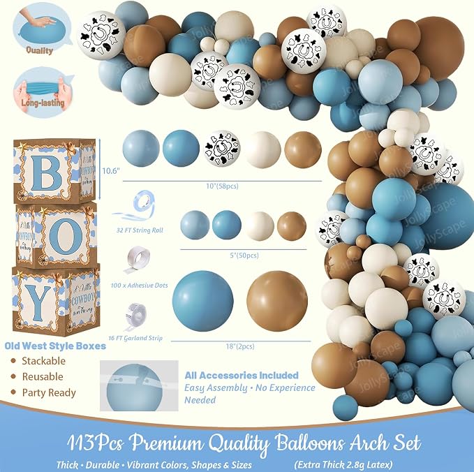 Cowboy Baby Shower Decorations for Boy, A Little Cowboy is on the Way Party Supplies, Western Rodeo Baby Shower Decor, It's a Boy Gender Reveal, Balloon Box Banner Backdrop Stickers Sash Cake Topper