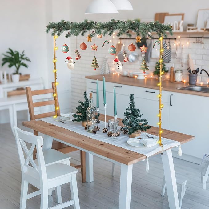 Over The Table Rod Stand with Clamps Adjustable 15''-47'' Tall 31"-90" Length Table Arch Stand and Fairy Lights Hanging for Wedding Birthday Home Party Decoration (Gold)